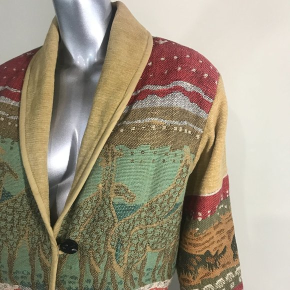 Anu by Natural Women's Small Jacket Knit Cardigan Blazer On Button Animal Detail - Picture 3 of 16